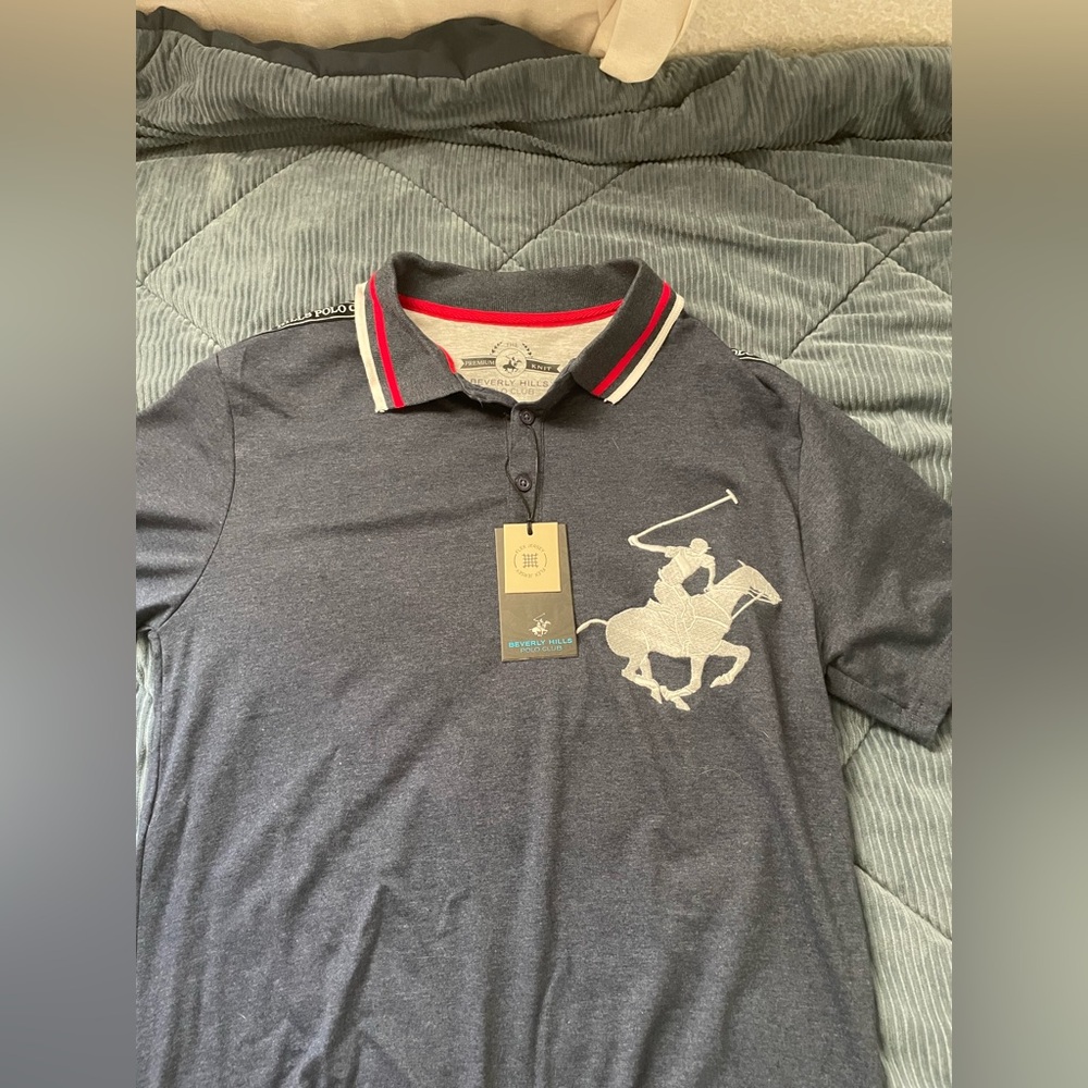 Beverly Hills Polo Club Dark Gray Polo with Red Accents